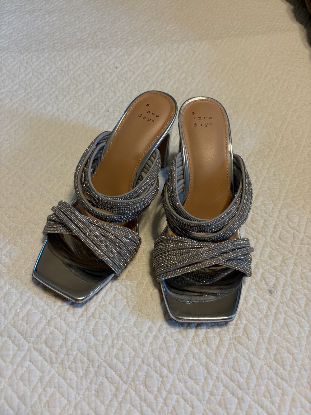 a new day Metallic Silver Knotted Slide Mules